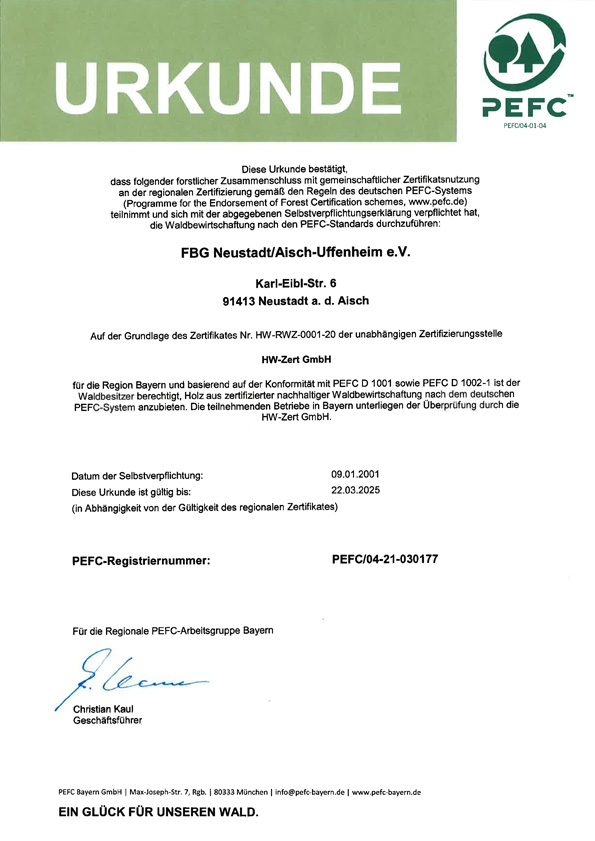 FBG Zertifikat PEFC